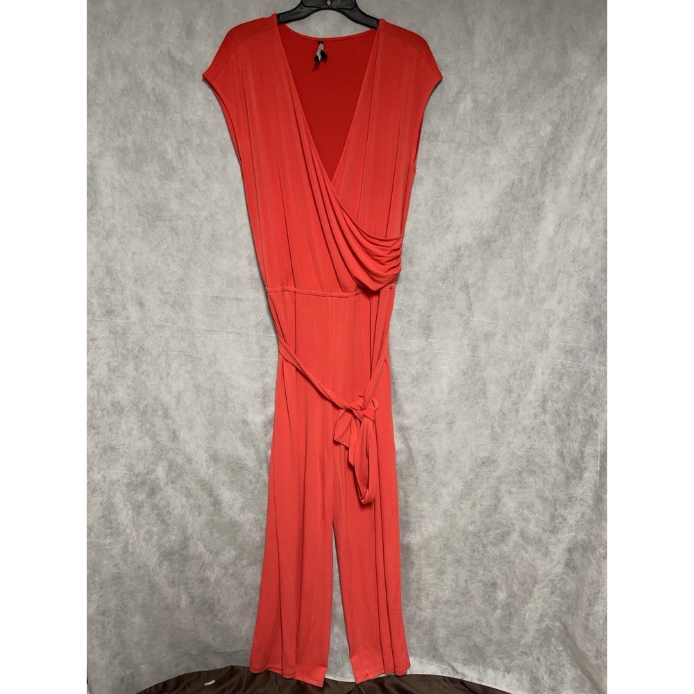 Ralph Lauren Jumpsuit Women XXL‎ Coral Wide Leg Belted Wrap Surplice Cap Sleeves